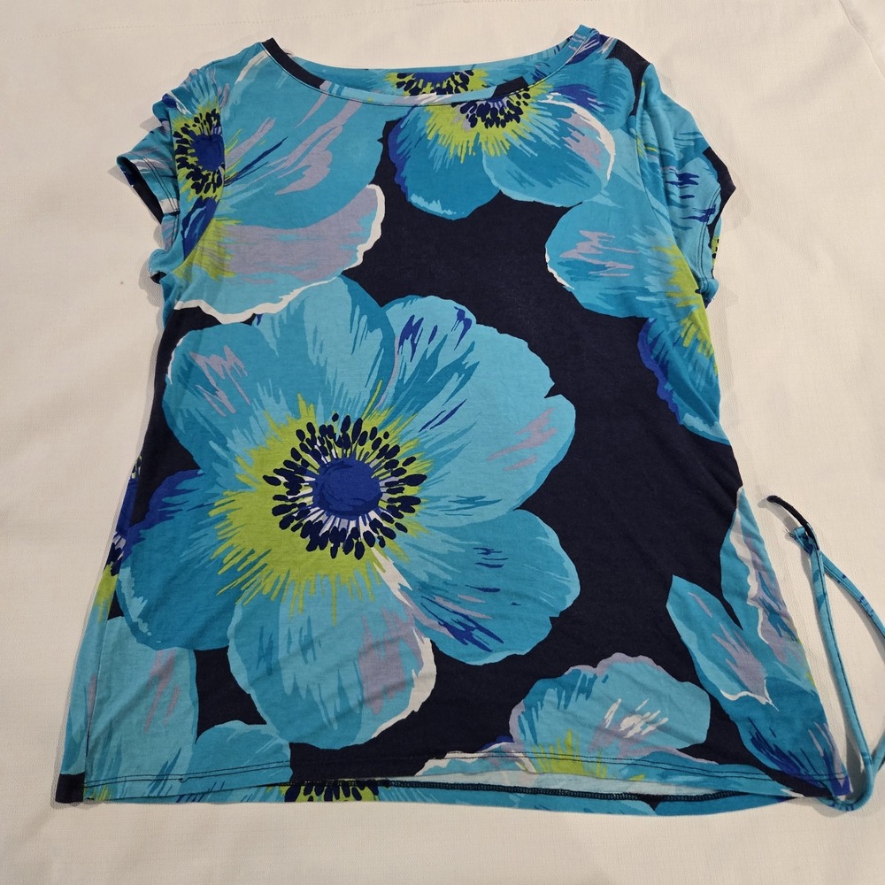 Ladies Ruby Rd. Favorites Size L Cinch Side Round Collar Floral Pre-owned